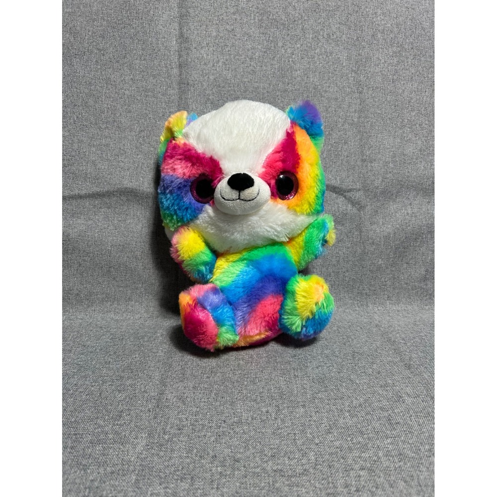 Goffa Plush Rainbow Panda 10" Multicolor Stuffed Animal Toy Big Glitter Eyes